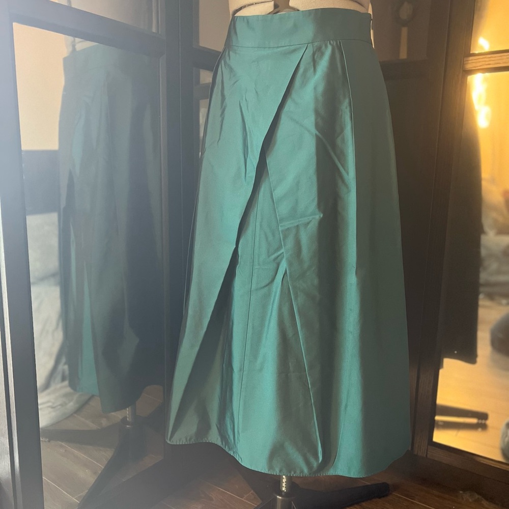 Max Mara emerald green silk-blend A-line formal midi skirt